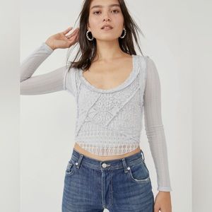 free people grey dawn long sleeve eyelet top
